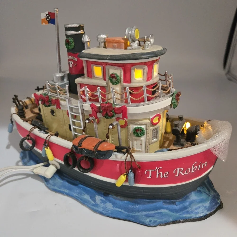 Lemax Carole Town 09 Collection The Robin Tug Boat Light Up Table Accent W Cord‎